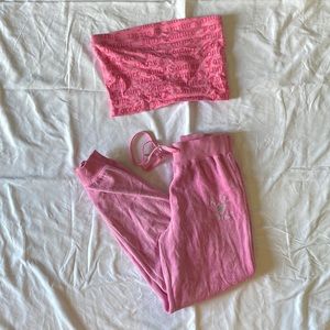 Juicy Couture F21 pink joggers and strapless top